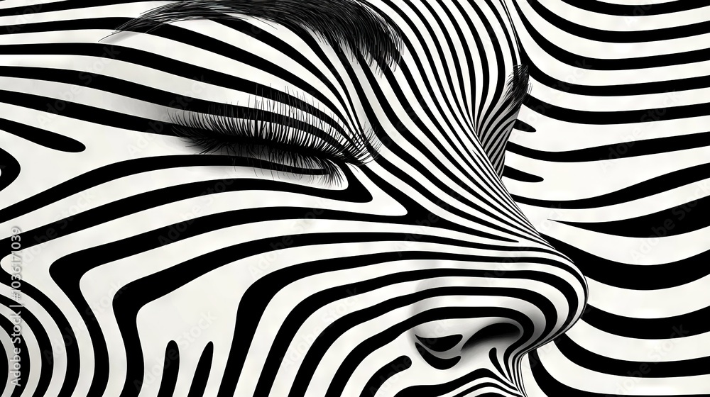 Zebra-patterned woman's face in black and white photo Zebra-patterned woman's face in black and white photo