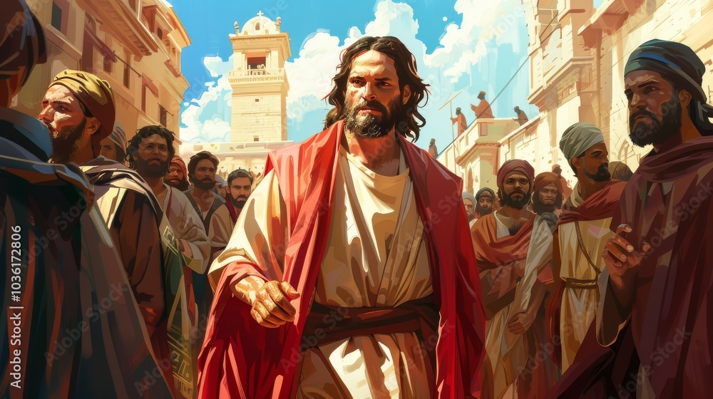 Naklejka premium An elegant vector of Jesus washing the feet of His disciples at the Last Supper