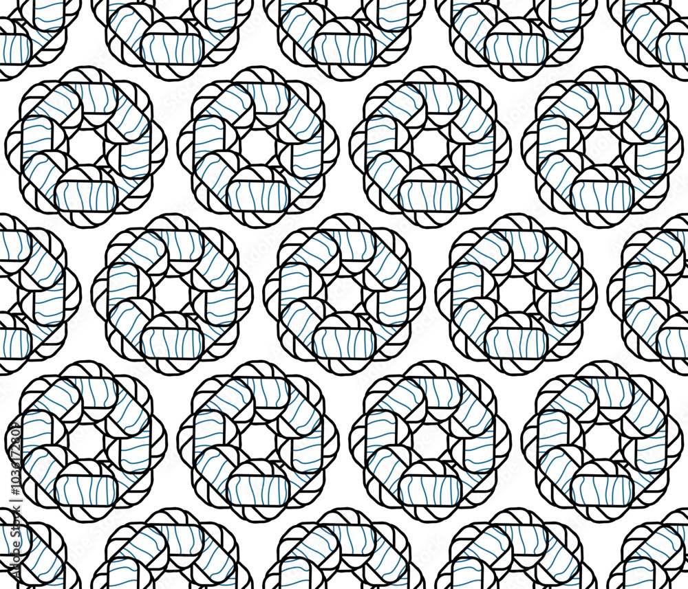 Modern seamless pattern of interlocking shapes of rounded polygons. Vector illustration for textile fabric, wallpaper, wrapping paper design. Modern seamless pattern of interlocking shapes of rounded polygons. Vector illustration for textile fabric, wallpaper, wrapping paper design.