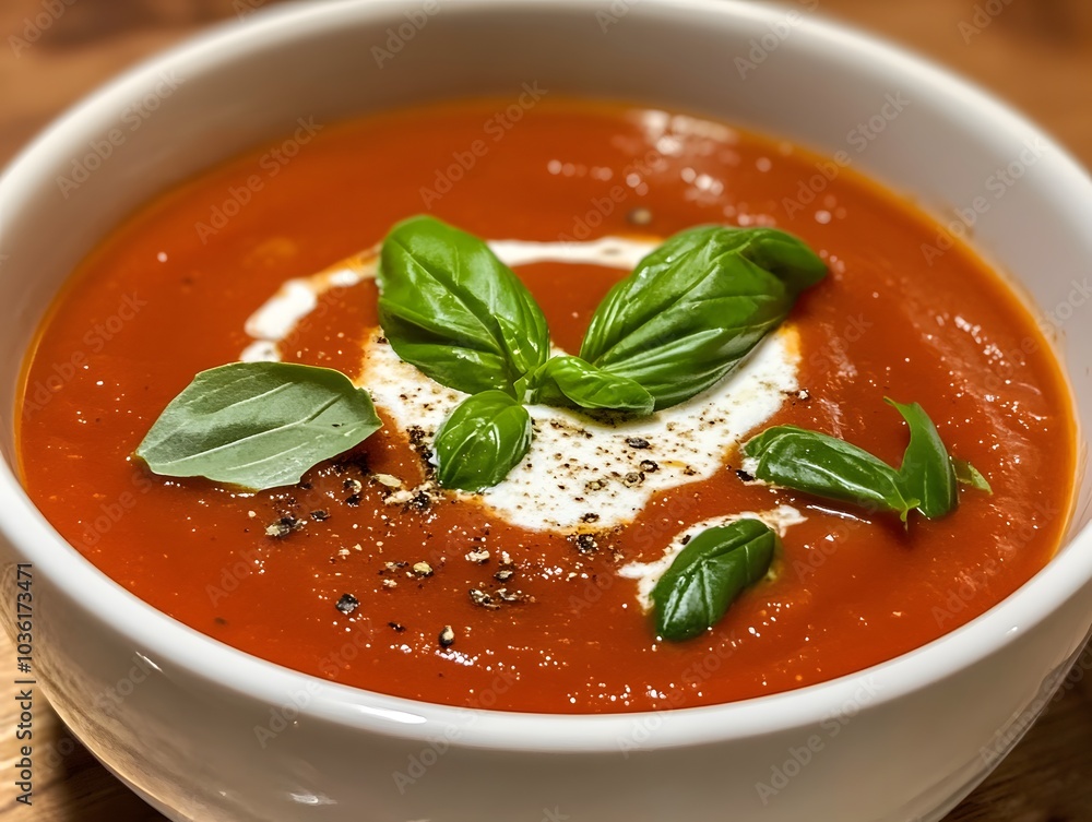 Tomato soup with basil and cream Tomato soup with basil and cream