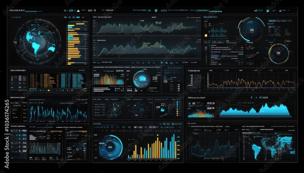 Fototapeta premium Advanced data analytics dashboard showing global trends and visualizations