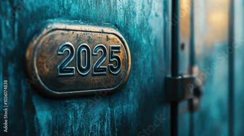 Close up of the number 2025 on an old door