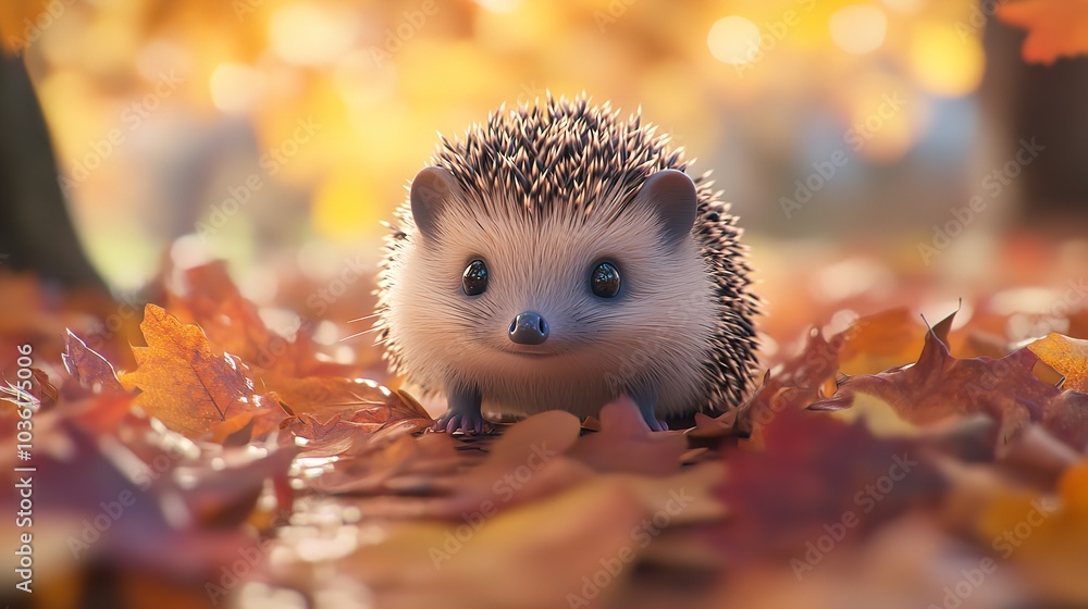 3D Cute Baby Hedgehog with Pastel Colored Leaves 3D Cute Baby Hedgehog with Pastel Colored Leaves