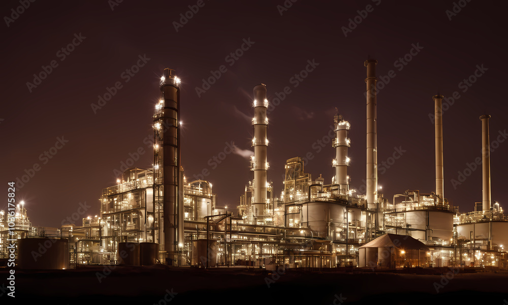 Fototapeta premium oil refinery factory at night Generated AI 