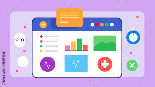 UserFriendly Dashboard A colorful app dashboard featuring simple icons for tracking health metrics like steps medication and appointments designed for easy navigation.