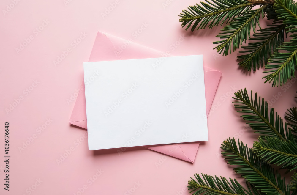 gift certificate or flyer white and envelope pink on pink christmas background gift certificate or flyer white and envelope pink on pink christmas background