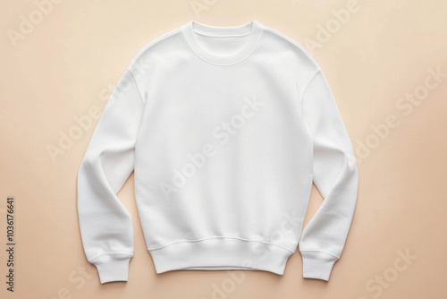 White crew neck sweatshirt mockup on beige background photo