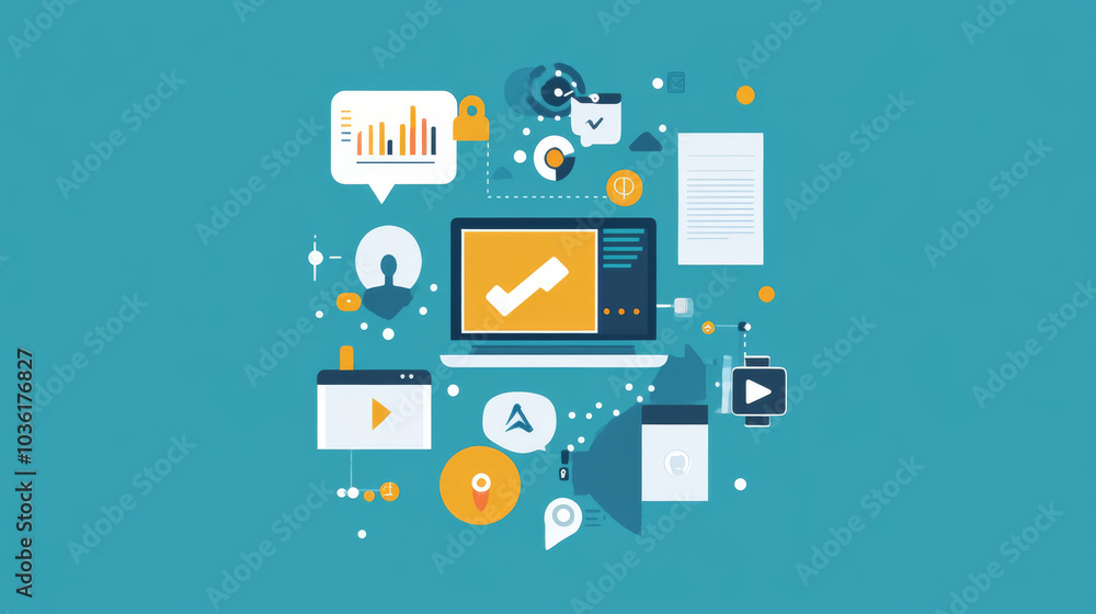 This design uses a simple, flat style to promote marketing automation. It includes digital marketing tools and templates for websites and banners. This design uses a simple, flat style to promote marketing automation. It includes digital marketing tools and templates for websites and banners.