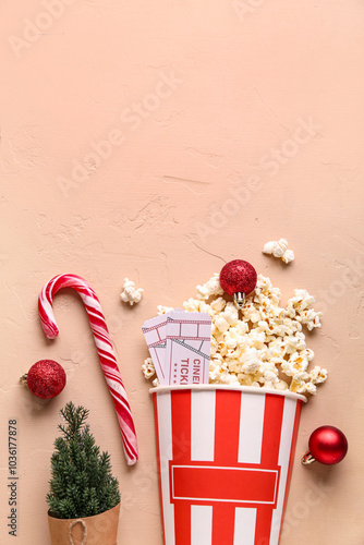Bucket of popcorn with cine...