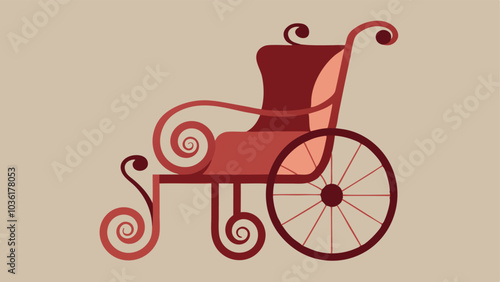 Vintage Retro Wheelchair A classicstyle wheelchair with elegant curves featuring a glossy finish ornate detailing and patterned upholstery inspired by retro design.