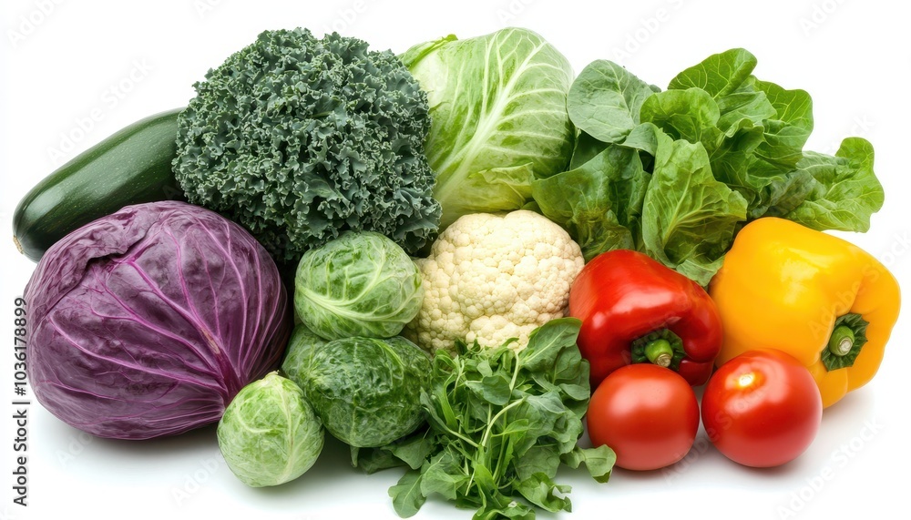 Fresh assorted vegetables on a white background for healthy cooking ideas Fresh assorted vegetables on a white background for healthy cooking ideas