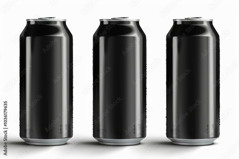 Black aluminum soft drink cans, 3D vector illustration, displayed on a white background, detailed and realistic design Black aluminum soft drink cans, 3D vector illustration, displayed on a white background, detailed and realistic design