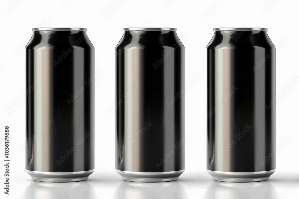 Black aluminum soft drink cans, 3D vector illustration, displayed on a white background, detailed and realistic design Black aluminum soft drink cans, 3D vector illustration, displayed on a white background, detailed and realistic design