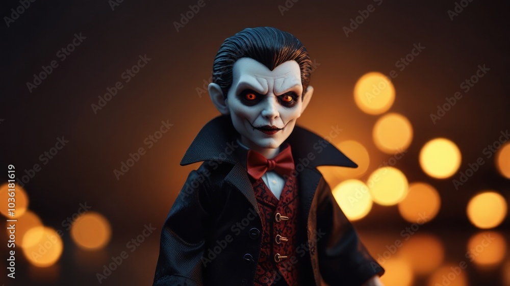 A creepy doll with red eyes and a sinister smile. A creepy doll with red eyes and a sinister smile.