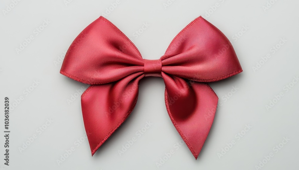 A beautiful red satin bow placed centrally on a neutral background A beautiful red satin bow placed centrally on a neutral background