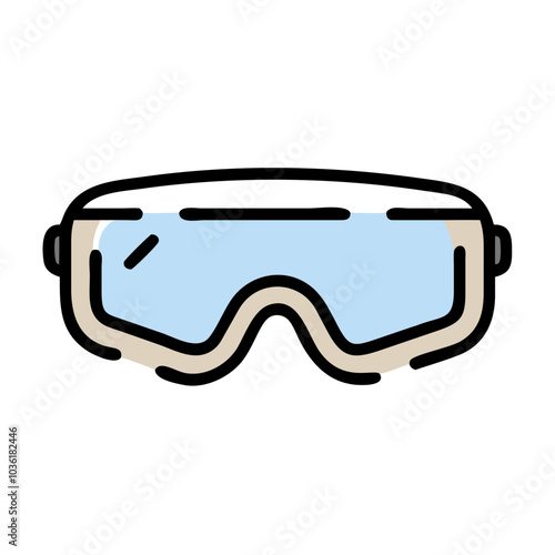 Safety goggles icon in blue and beige colors for protection and industrial use