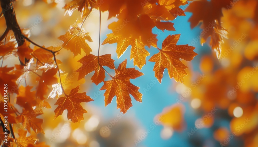 Vibrant autumn leaves shining under the sunlight in a clear blue sky Vibrant autumn leaves shining under the sunlight in a clear blue sky