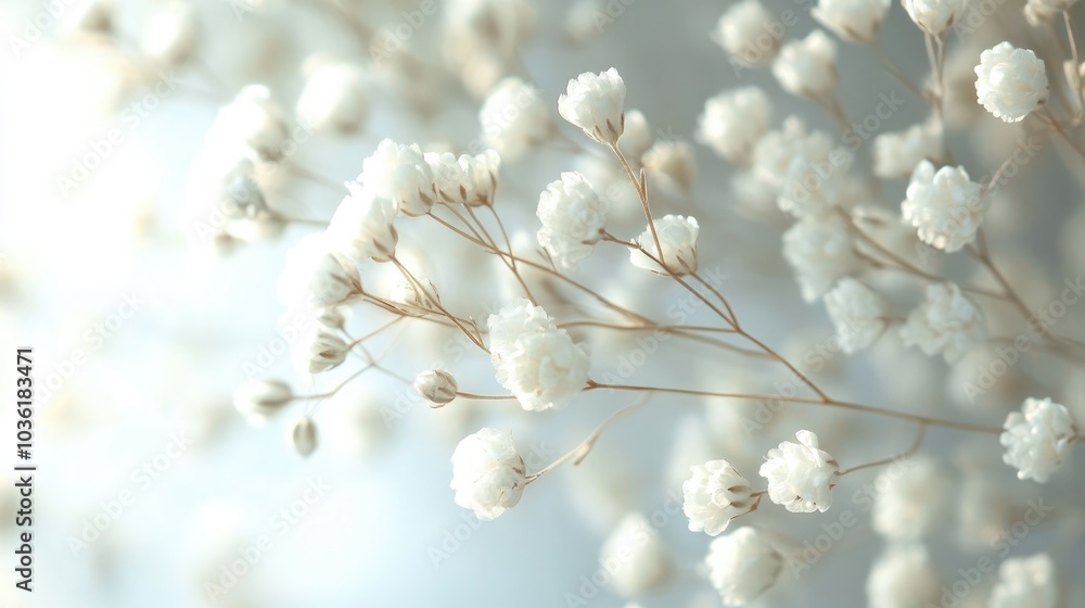 Delicate white Gypsophila flowers in a macro shot showcasing their dry texture and intricate details Delicate white Gypsophila flowers in a macro shot showcasing their dry texture and intricate details