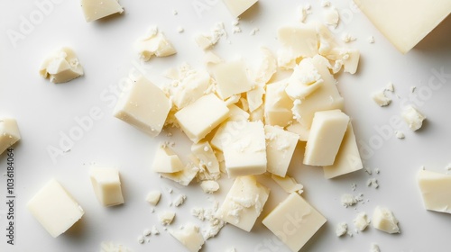 White cheese pieces arranged on a clean empty background photo