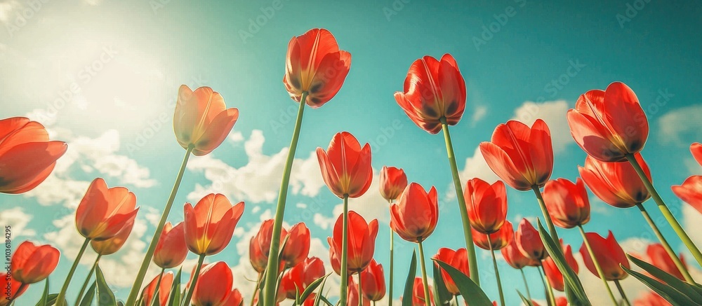 Red Tulips Against The Blue Sky Red Tulips Against The Blue Sky