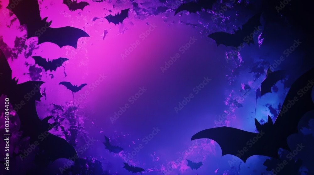 purple neon halloween background with bats