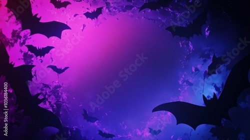 purple neon halloween background with bats