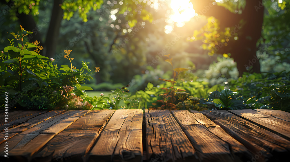 wooden table and grass Generated AI wooden table and grass Generated AI