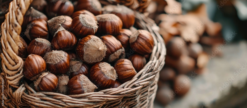 Close Up Of Chestnuts In The Basket Close Up Of Chestnuts In The Basket