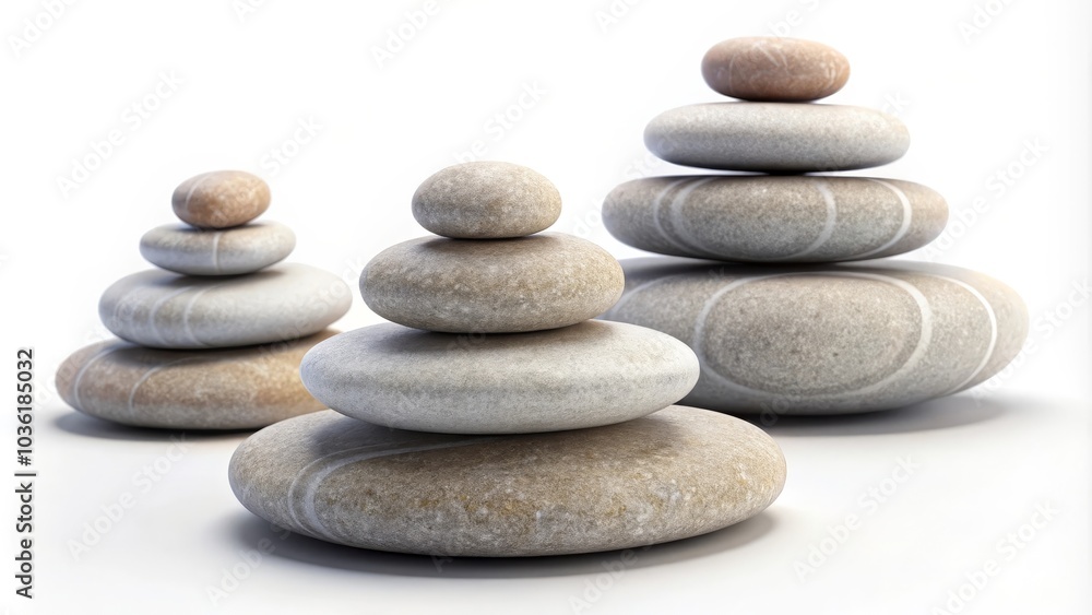 Two stacks of perfectly balanced smooth grey pebbles creating a sense of peace and tranquility Two stacks of perfectly balanced smooth grey pebbles creating a sense of peace and tranquility