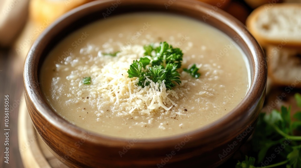 Creamy eggplant soup topped with grated parmesan Creamy eggplant soup topped with grated parmesan