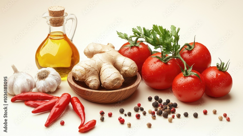Pepper Ginger Oil Tomatoes Garlic A Place For Your Text Pepper Ginger Oil Tomatoes Garlic A Place For Your Text