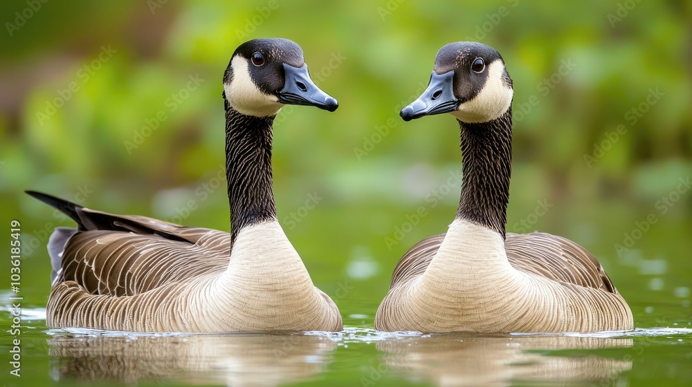 Obraz premium Canadian Goose Couple On The Water Close Up In Spring