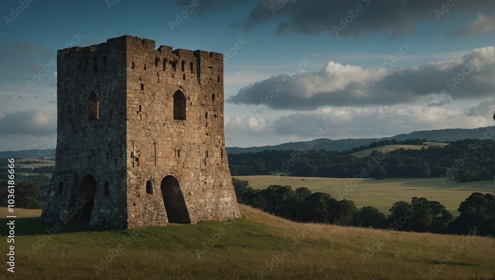 An impressive archer tower rises majestically above the landscape An impressive archer tower rises majestically above the landscape