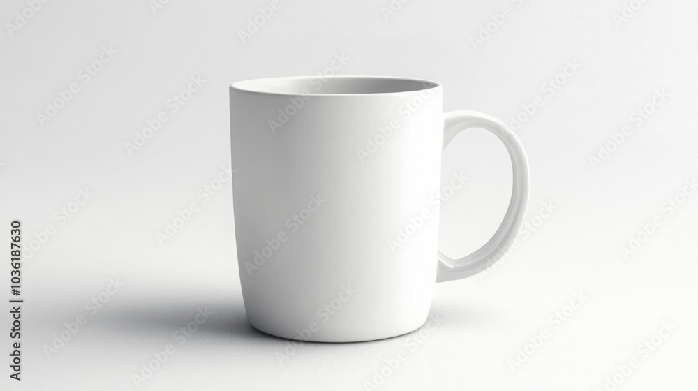 Minimalist plain white ceramic coffee mug with a simple design, placed on a white background, ideal for branding or mockups Minimalist plain white ceramic coffee mug with a simple design, placed on a white background, ideal for branding or mockups