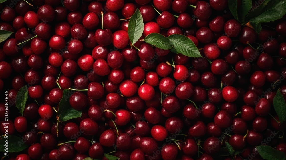 Top view of a vibrant pile of fresh cherries Top view of a vibrant pile of fresh cherries
