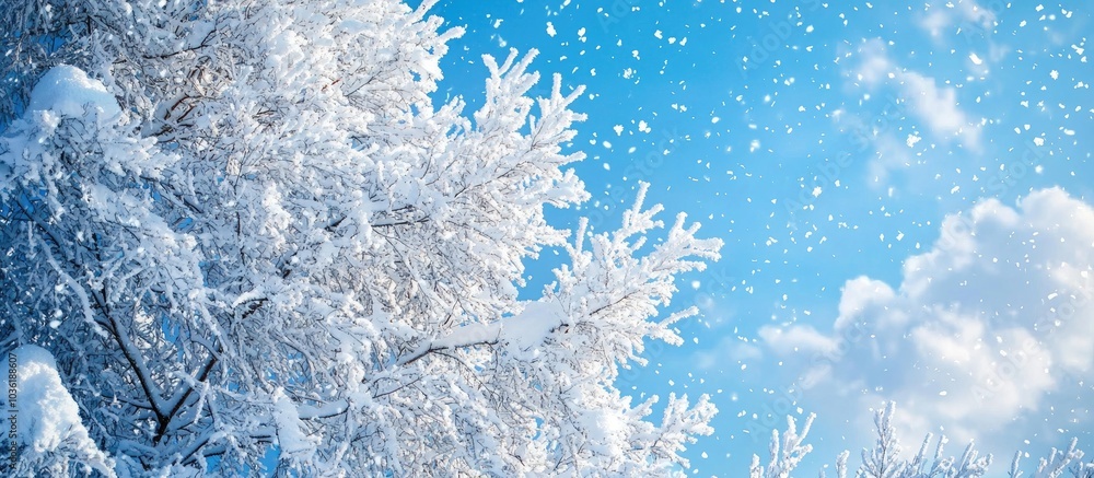 Fototapeta premium White Snow Against The Blue Sky Nature In Winter