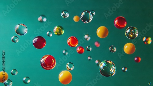   A panorama of countless bubble-filled skies against blue and green backdrops