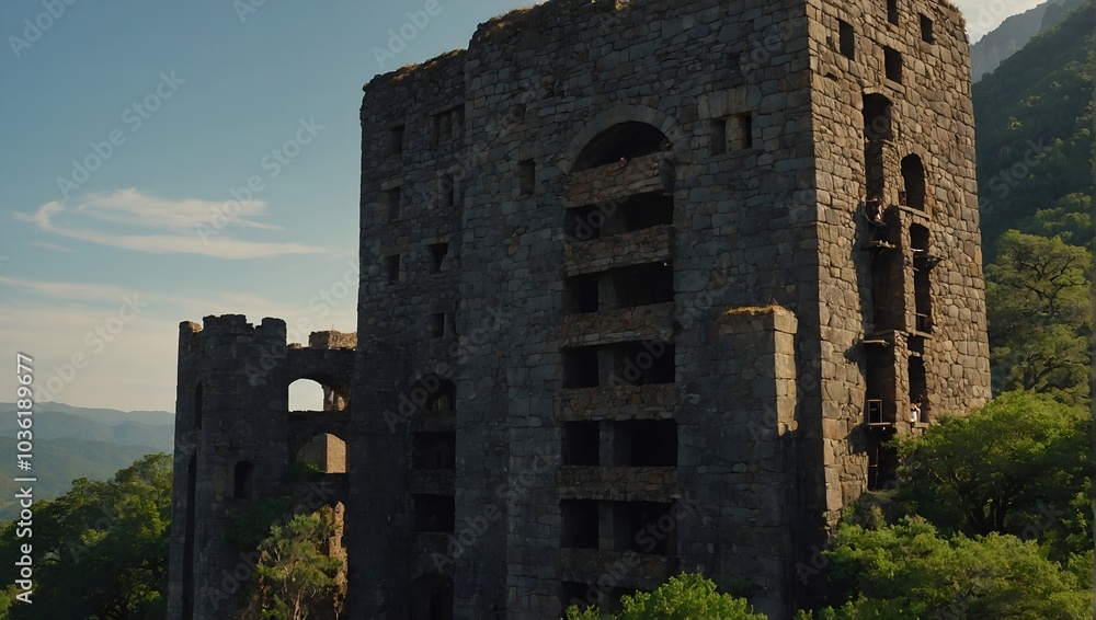 At night, the archer tower glows under the moonlight At night, the archer tower glows under the moonlight