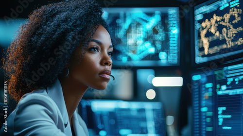 AI cyber security female african american IT specialist