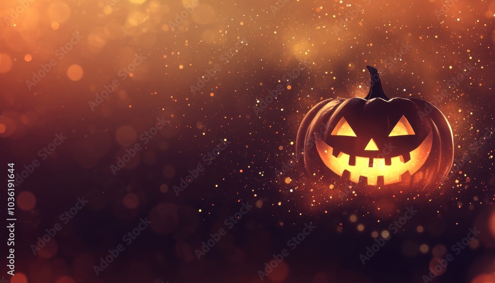 Fototapeta premium A glowing jack-o'-lantern shines brightly in a festive autumn setting