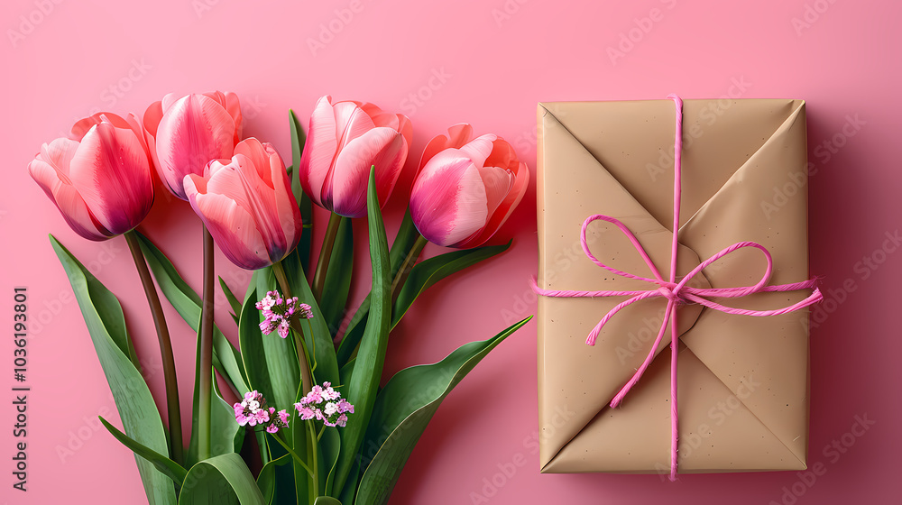pink tulips and box Generated AI pink tulips and box Generated AI