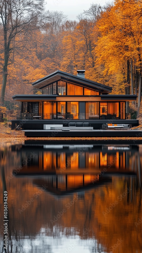 Fototapeta premium Cosy house in autumn forest