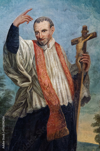 2024-10-16, Auxerre, FRANCE. Painting (19th century) of Saint Vincent de Paul. Saint of the Roman Catholic Church.. photo