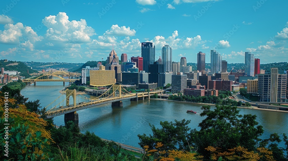 Fototapeta premium A cityscape with a famous bridge, an iconic landmark connecting different parts of the city