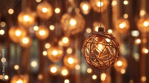 Glowing woven lanterns at night with bokeh background celebrating hanukkah lights photo