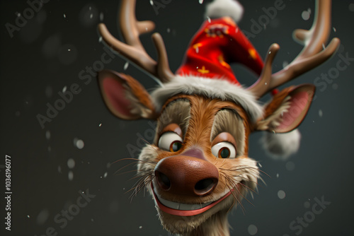 Cute Christmas reindeer character. funny cartoon character of deer . High quality photo