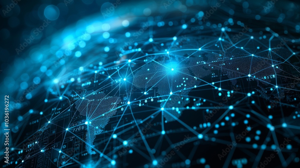 Obraz premium Digital world with a grid of data lines showing global telecommunication and IoT