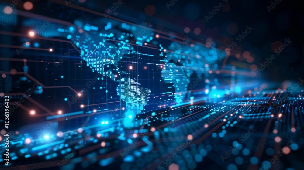 Digital world with a grid of data lines showing global telecommunication and IoT Digital world with a grid of data lines showing global telecommunication and IoT