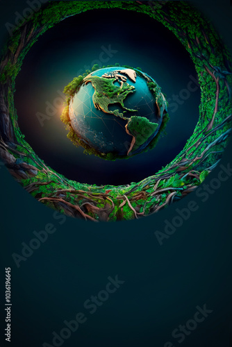 Earth globe surrounded by nature.