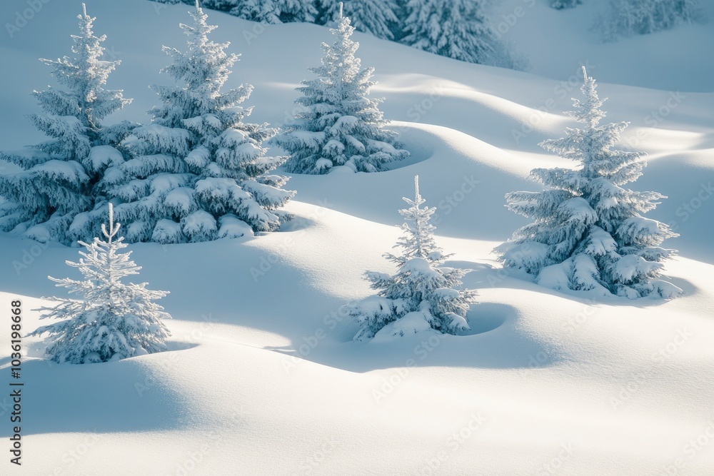 Beautiful landscape with snow covered fir trees and snowdrifts.Merry Christmas and happy New Year greeting background with copy-space.Winter fairytale , ai Beautiful landscape with snow covered fir trees and snowdrifts.Merry Christmas and happy New Year greeting background with copy-space.Winter fairytale , ai